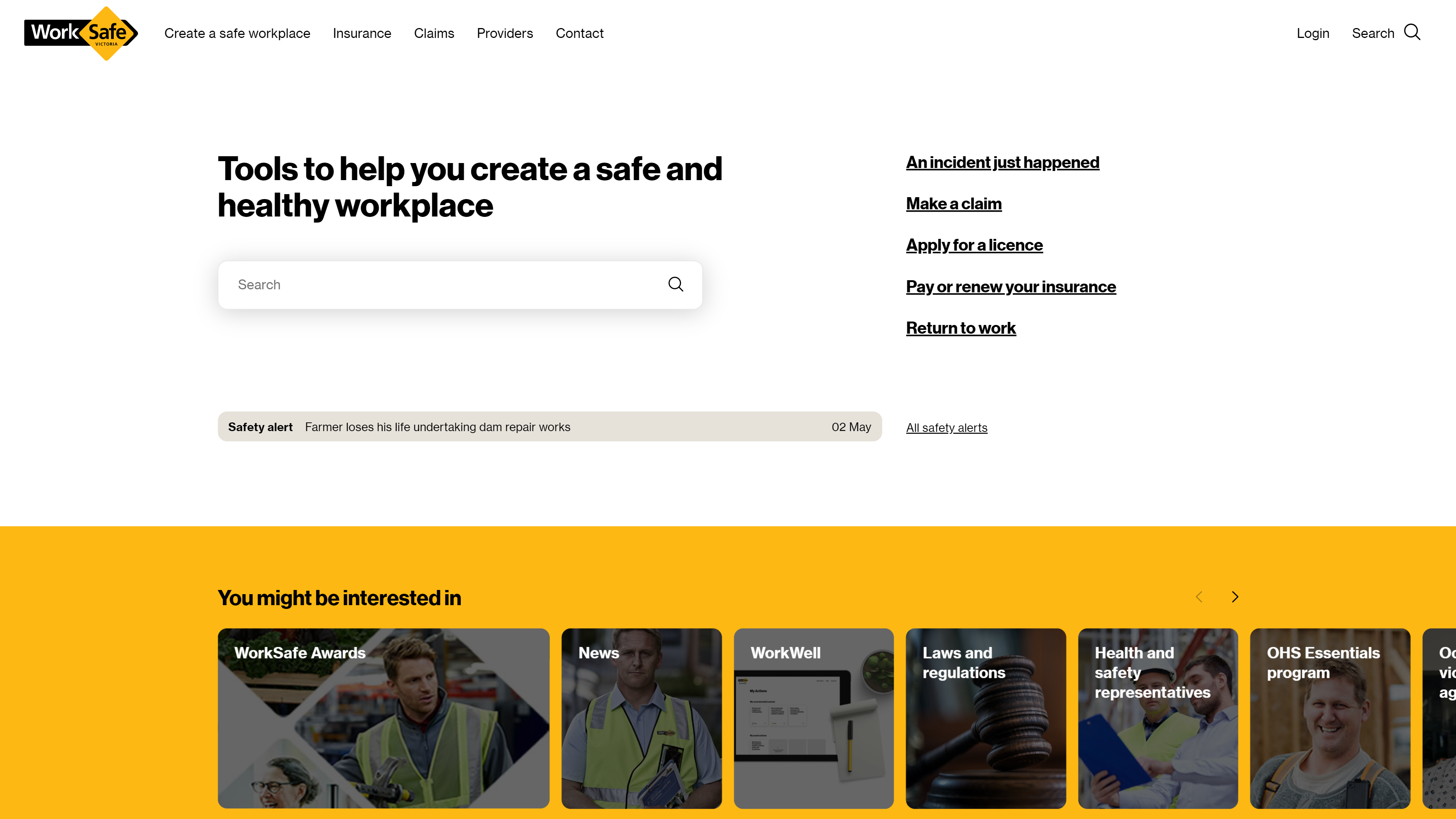 WorkSafe homepage