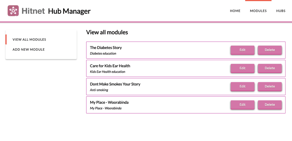 Screenshot of new hub manager user interface