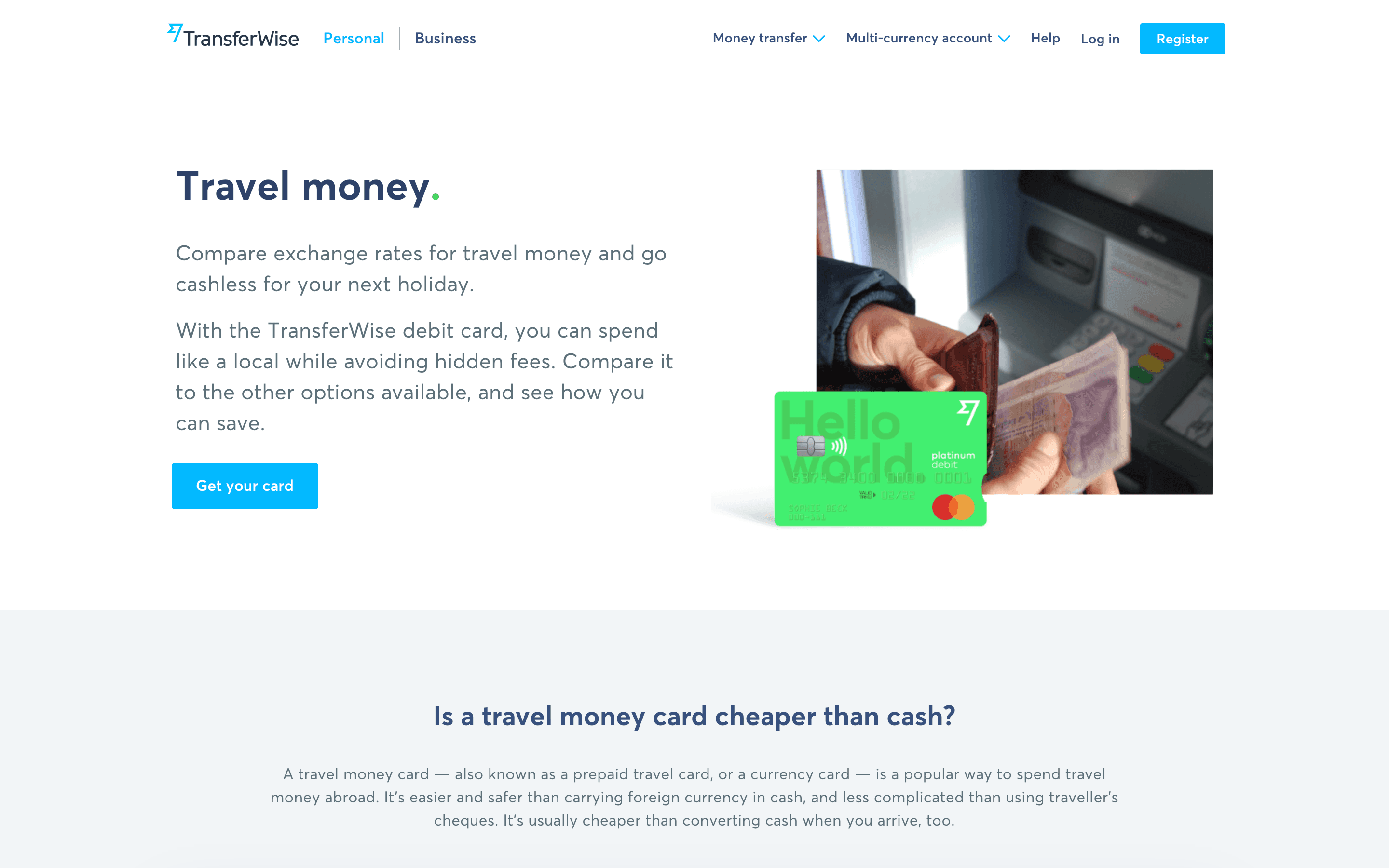 Travel Money comparison page